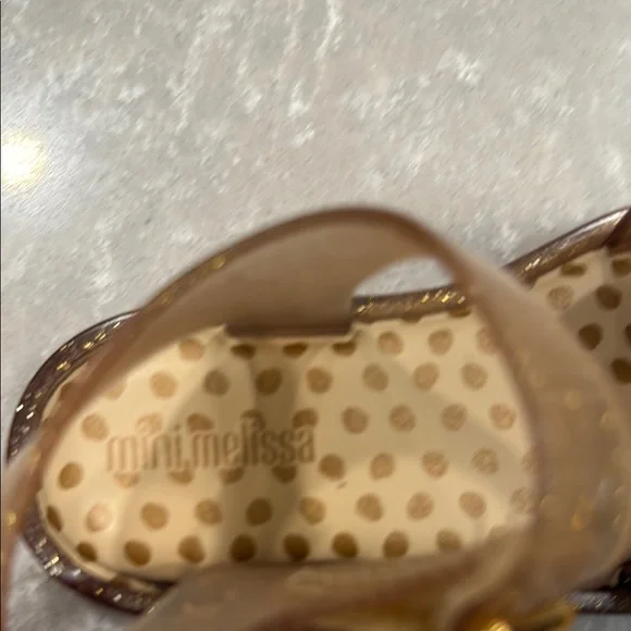 Mini Melissa Tan Cream Glitter Jelly Sandals with Bow - Picture 2 of 6